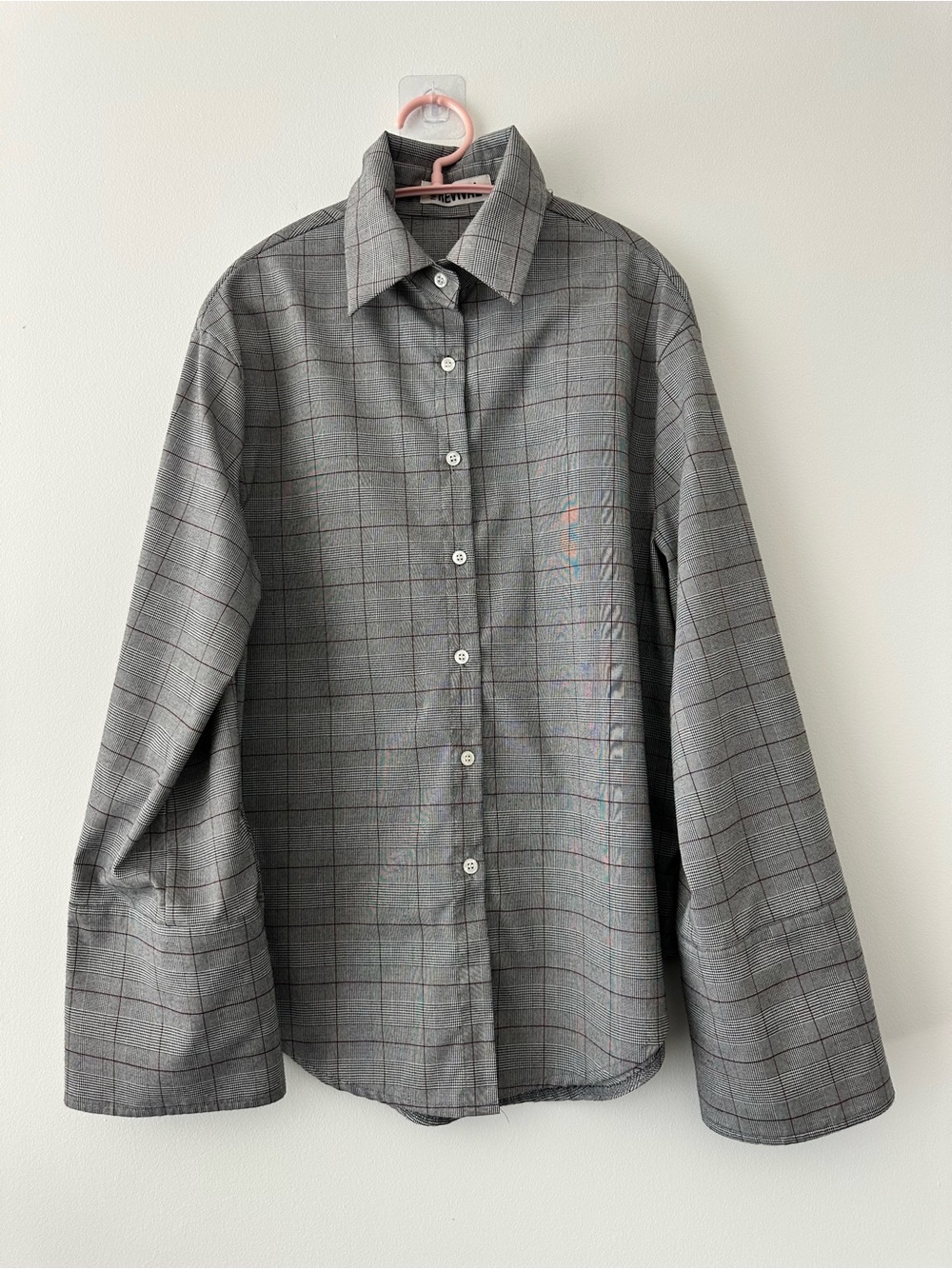 New Revival Women’s Oversized Plaid Belted Button Down Shirt Gray Size M - Picture 4 of 16